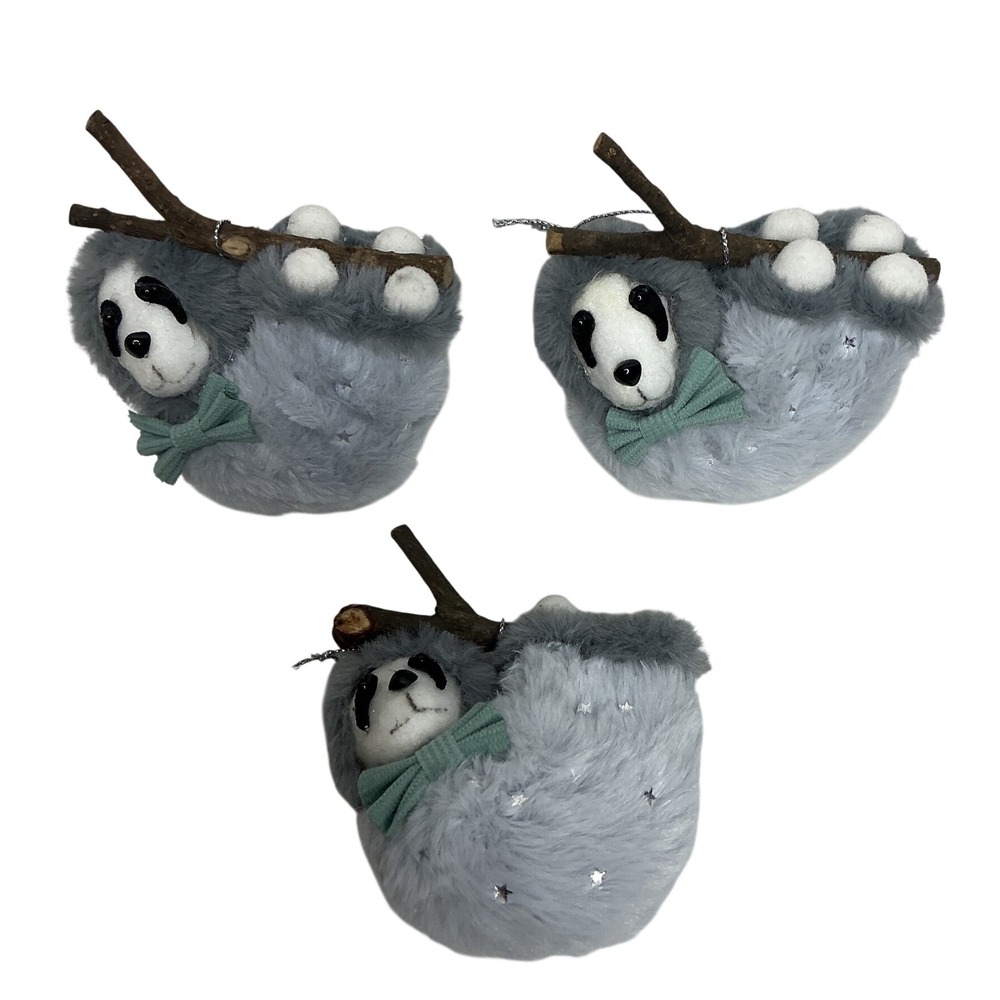 Christmas Sloth Ornament Set 3 
Gray Faux Fur